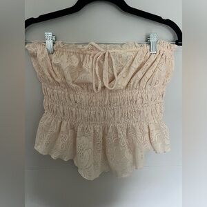 urban outfitters lacy strapless cream top
